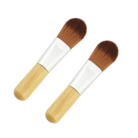 Healeved 2pcs Mini Foundation Makeup Brushes with Short Wooden Handles Portable Nylon Fiber Cosmetic Tools for Smooth Dense and Silky Foundation Application Lightweight for Travel Use