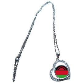 PJ4U Malawi Heart Shaped Silver Colour Necklace With Diamante Pendant With Velvet Gift Bag