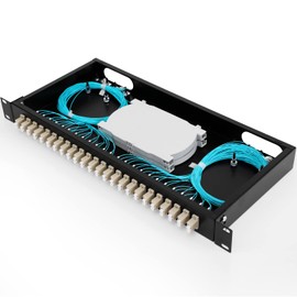 24 Duplex 48 Port LC-OM3 Multimode Fiber Enclosure Rack Mount Fiber Box LC-UPC Kit 1 RU Fits 19" Racks Cabinet (Include 2Pcs Splice Trays 48 Strand Pigtail 1M Cables Spool+48 Core LGX Loaded Patch