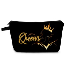 YULUENZE Queen Crown Present Queen Makeup Bag Cute Small Organizer Bag with Zipper Queen Crown Print Cosmetic Bag Birthday Presents for Queens Women Sisters Friends