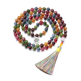 CrystalTears Crystal Necklace for Women 108 Mala Tourmaline Healing Gemstone Beaded Meditation Necklace with Tassel Multi Layered Wrap Prayer Stone Beaded Bracelet Jewellery Gifts for Women