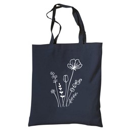 tradercat Jute Bag Printed Vintage 100% Cotton, Fabric Bag Printed, Flowers One Line Art, Jute Bag Aesthetic as a Fashionable Accessory with Motif (Flower Art 2 - Blue), blue