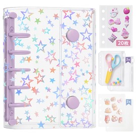 GOKEI Transparent Binder Sticker Notebook Plastic Sheet M5 Size Mini [Binder×1 piece Refill×20 sheets Zippered Pocket×2 sheets Underlay×2 sheets] 3-layer structure PP sheet Card pocket Sticker backing