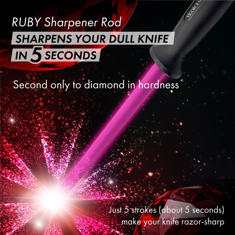 VIGORCRAFT Ruby Sharpener Rod: Durable Knife Sharpener, Harder Than Steel