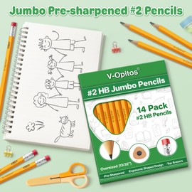V-Opitos 14 Pack Jumbo #2 HB Pencils for Kids, Triangle Shape Pre-sharpened Wood-Cased Pencils with Top Erasers, Toddler First Pencils, Ideal Home, Kindergartens, School Classroom Supplies