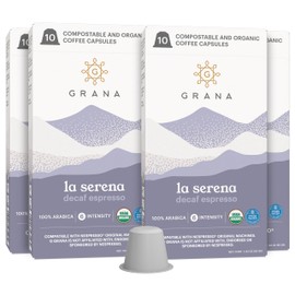 G GRANA Decaf Coffee Pods, Compatible with Nespresso OriginalLine, 40 Count, Dark Roast, Decaffeinated, USDA Organic 100% Arabica Single Source Specialty Coffee, Compostable Single Serve Capsules