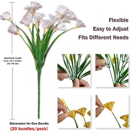 Satefello Artificial Fall Flowers for Outdoors,20 Bundles Outdoor Fake Plants UV Resistant Faux Silk Flowers for Autumn Outside Planters, Window Box Pot(White)