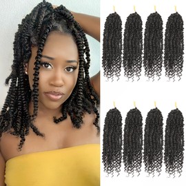 Bileaf Pre-twisted Passion Twist Crochet Hair for Women Girls Crochet 12 Inch Ombre Boho Passion Twist Hair, Short Passion Twists Hair Pre Looped Crochet Passion Twist Braids 8 Packs Off Black