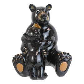 Western Rustic Black Mama Bear Hugging Baby Cub Figurine Family Bears Accent