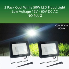 ZSGoes 2 Pack Cool White 50W LED Flood Light Outdoor Waterproof IP65, Wall Security Landscape Lamp, Home, Square, Yard, Garage, Street, Pathway, Spike Stand, Low Voltage 12V 24V 36V 48V 60V DC AC