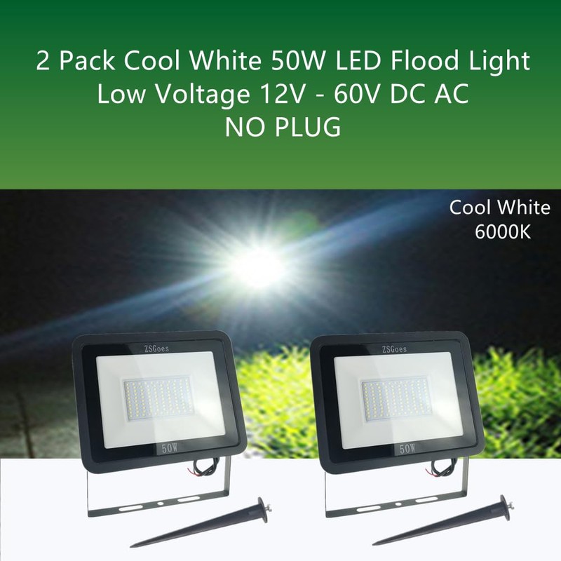 ZSGoes 2 Pack Cool White 50W LED Flood Light Outdoor