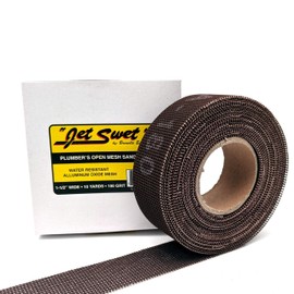 Jet Swet Plumber's Sanding Cloth | Open Mesh Double Sided Aluminum Oxide | 1.5" in Wide, 30' Ft Long | 180 GRIT - 10 Yd