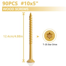 Deck Screws, #10x5 Heavy Duty Exterior Wood Screws, 90PCS Torx/Star Drive Head Deck Screw, Rust Resistant epoxy Coated, Outdoor Decking Screws, T25 Star Bit Included, Tan