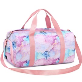 Dance Bag for Girls Gymnastics Bag Ballet Bag Teens Gym Sports Bag Girls Overnight Sleepover Kids Duffle Bag with Shoe Compartments and Wet Pocket,Marble Pink