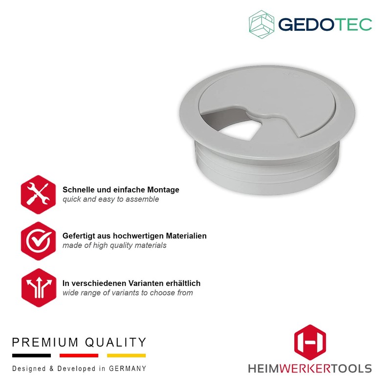 Gedotec Cable grommet desk made of sturdy ABS plastic, pack