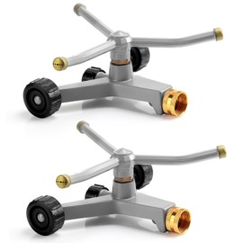 Tiangrid 2 Pcs Metal Rotary Lawn Water Sprinkler 3 Arm Heavy Duty Automatic Revolving Whirling with Wheeled Base for Lawn Yard Garden Backyard, Can Be Chained Together