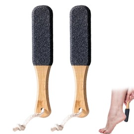Foot File Pumice Stone 2 PCS Professional Pumice Stone for Feet Foot Scrubber with Wooden Handle Exfoliating Pedicure Rasp Remove Hard Dead Skin Callus for Cracked Heels Dead Skin Corn Hard Skin