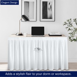 Dorm Desk Skirt, Custom Fitted Tablecloth Without Platform with Split Corners, Perfect for Dorms & Home Offices White Bed Skirt Ruffled Gathered (24" deep x 36" Wide)