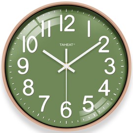 TAHEAT 12 Inch Silent Wall Clock Unusual Modern Green Clock for Living Room Kitchen Bedroom School Office Home