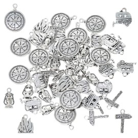 Honbay 50PCS Alloy Camping Charms Pendant Camper Trailer Compass Fire Camping Sign Oil Lamp Charms for Earrings Bracelet Necklace Keychain Craft Making (5 Style)