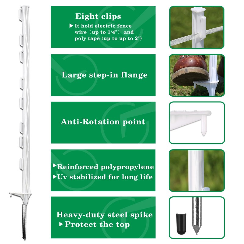 Zoiut 25 Pack Electric Fence Posts,48 Inch/4FT Step-in Plastic Posts