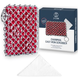 Zylark Cast Iron Scrubber Chainmail - 316L Cast Iron Cleaner Scrubber and Bamboo Cloth Set - Chain Mail Scrubber - Stainless Steel Chainmail Scrubber for Skillet, Pan, Dutch Oven - Essential Accessory