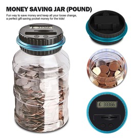 LOVSE SAME QUALITY LOWER PRICE Digital Coin Bank,Big Piggy Ban Automatic UK Coin Counting Jar Money Box Saving Pot Container with LCD Display for Kids,Transparent,19.5x9x10.8cm