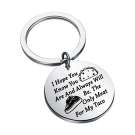 LQRI Funny Naughty Gifts for Boyfriend Girlfriend Valentines Day Christmas Taco Keychain Meat for Taco Gifts You Will Be The Only Meat For My Taco (silver)