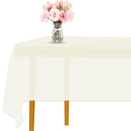 Beige 3 Pack Premium Disposable Plastic Tablecloth for Parties 54 Inch x 108 Inch Rectangle Table Cover 6 to 9 Foot Tables for Birthdays Thanksgiving Weddings Christmas Anniversary Buffet Table