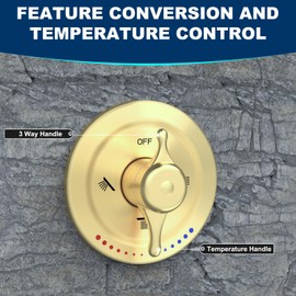 ZYGOLVQ Three Function Shower Valve with Trim Kit, Adjustable Water Temperature, 3-Way Diverter Showers Pressure Balancing Hidden Rough-in Brass Valves for Bathroom Faucet, Brused Gold