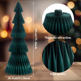 Fullhawl 3ft Large Christmas Paper Trees Honeycomb Christmas Trees 3D Green Honeycomb Xmas Paper Table Ornament Folding Tree with Magnet for Xmas Decoration Party
