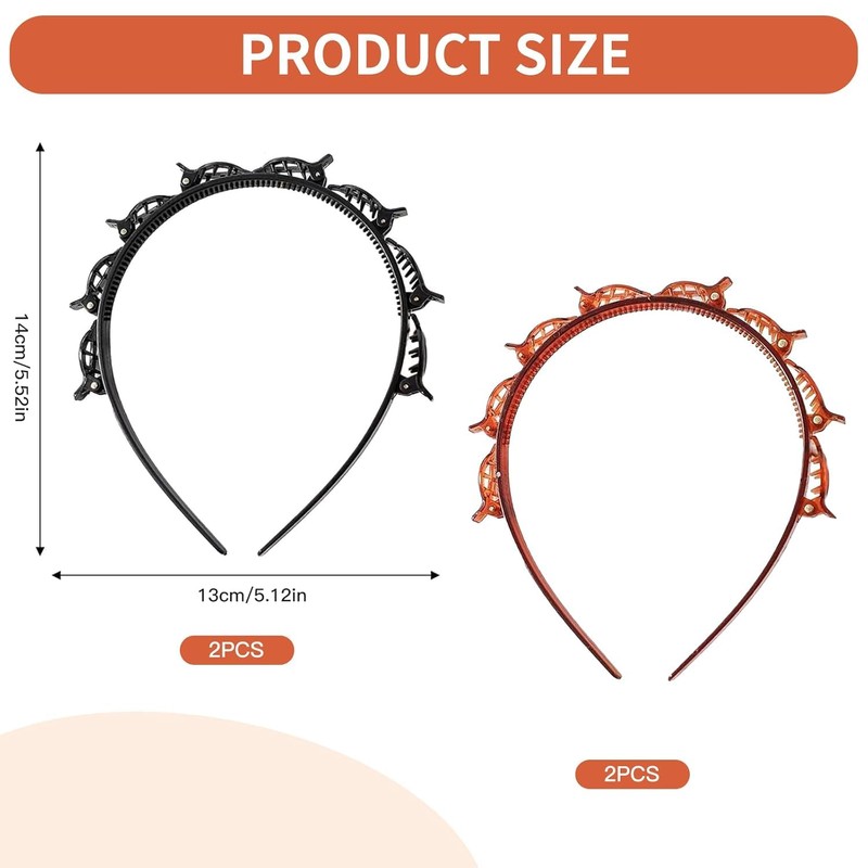 Landrain Pack of 4 Hair Bands with Clips Double Layer