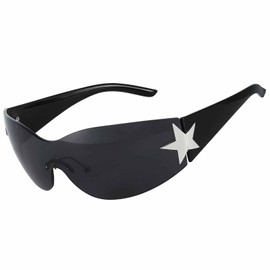 Rimless Sunglasses for Women Men Retro Trendy Oversized Shades Cool Stars Fashion Sunglasses UV400 Black M, Black.