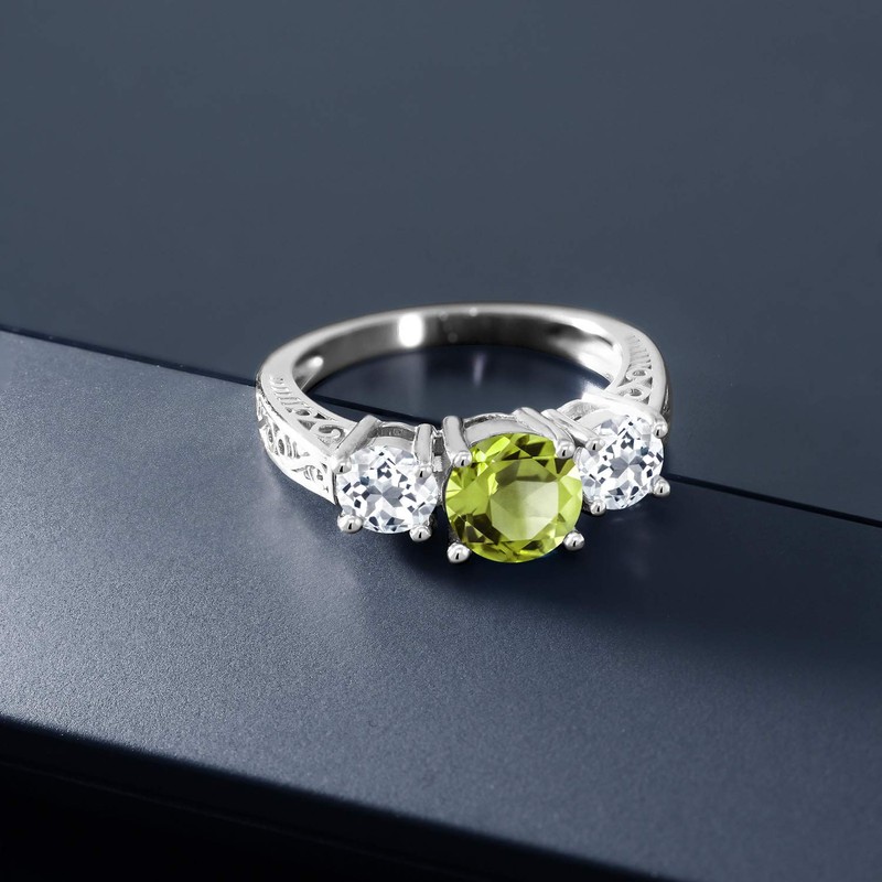 Gem Stone King 925 Sterling Silver Green Peridot and White
