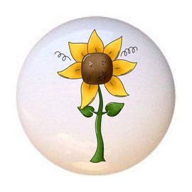 Sunflower from Birdie Bops II Country Bird Collection - DECORATIVE Glossy CERAMIC Cupboard Cabinet PULLS Dresser Drawer KNOBS