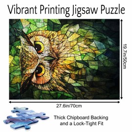Jigsaw Puzzles 1000 Pieces for Adults-Green Owl Glass Style Hardboard Puzzle-Challenging Puzzle Perfect for Game Nights-DIY Home Wall Decor-Art Puzzles Colorful Stained Glass Owl 27" x 20"