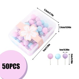 Pack of 50 Earth Mix Pins, Cute Card Pins with Plastic Head and Steel Tip for DIY Photo School, Office, Cork Boards and Bulletin Boards (Blue, Pink)