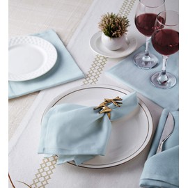 Encasa Cotton Cloth Napkins | Set of 6 | Size 17''x17'' | Ice Blue Solid Color | Machine Washable
