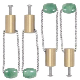 KYEYGWO 4 Pieces Healing Crystal Drawer Handle with Chain, Green Aventurine Gemstone Beads Furniture Handle for Kitchen Bedroom Wardrobe Dresser Copper Cabinet Handle for Home Decoration