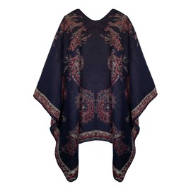 Urban CoCo Women's Color Block Shawl Wrap Open Front Poncho Cape (Series 29-Navy Blue)