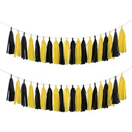 Hellensp 20 PCS Yellow Black Banner Party Decorations,Yellow Black Tissue Tassels for Birthday Graduation Baby Shower Party