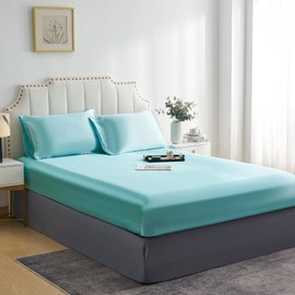 DuShow Fitted Sheet-Deep Pocket Satin Silky Bed Sheet,Breathable Soft and Comfortable-Wrinkle,Fade,Satin and Abrasion Resistant(Double,Blue)