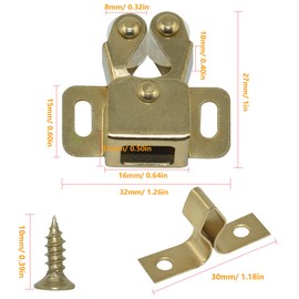 20Pack Double Roller Catch Door Latch Cold Rolled Steel Stay Put Smooth Close with Screws for Kitchen Close Cabinet Cupboard Closet Doors (Gold)