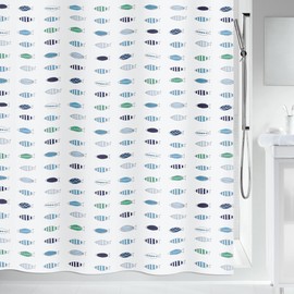Spirella 10.19261 Santorini Blue Textile Shower Curtain – Fabric Shower Curtain, 180 x 200 cm Blue