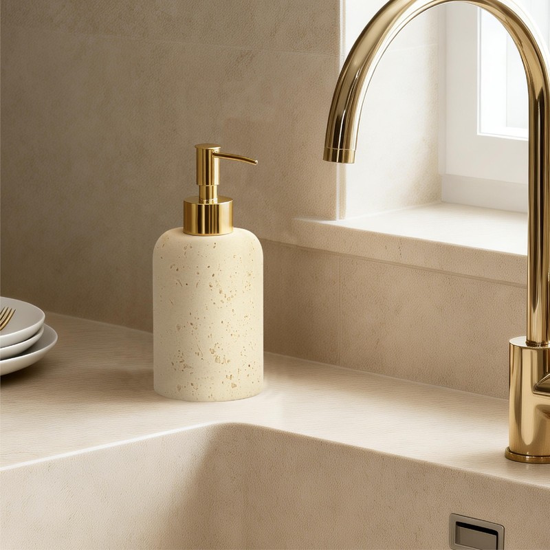 SEICASAYA 13.5 oz Bathroom & Kitchen Countertop Soap Dispenser, Travertine-Look