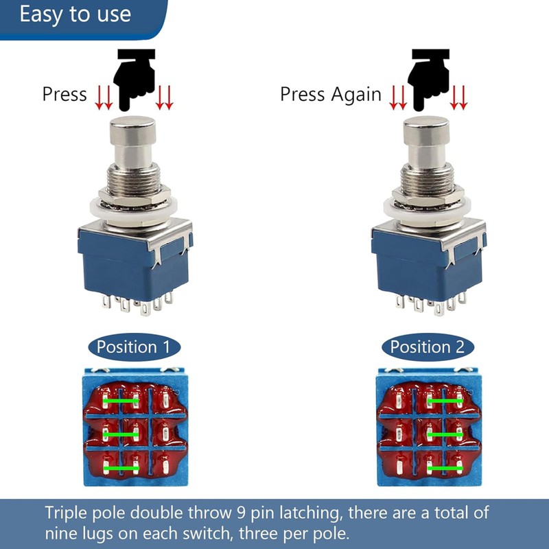 9-Pin 3PDT Guitar Effects Pedal Box Stomp,Foot Pedal Switch Stompbox,True