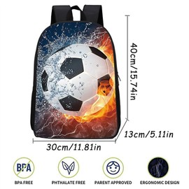 Football School Backpack, Children's Backpacks Football, Designed Comfort Backpack with Adjustable Padded Straps - Ideal for Students, Travel and Outdoor - with Soft Cushion Cover and Functional