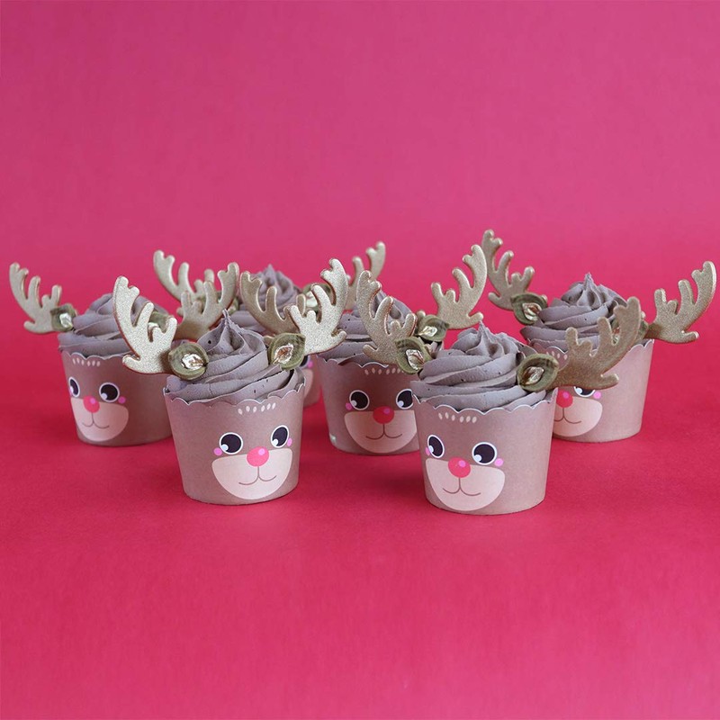 PME Cupcake Decorating Kit with Edible Toppers, Reindeer