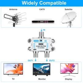 TKCHAX TKCHAX 2 Way Coaxial Cable Splitter,Support 10-2602MHz, RG6 Compatible, Nickel-Plated for Cable Splitter,Work with CATV, Satellite TV,Antenna System and MoCA Configurations