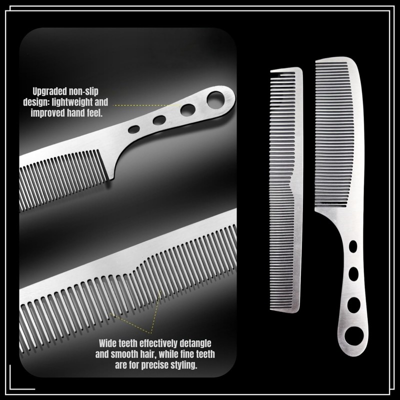 2 Pcs Metal Comb, Stainless Steel Fine Tooth Comb Set,
